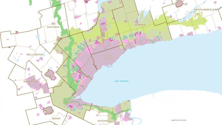 Built Up Area, Whitebelt lands and Greenbelt Plan